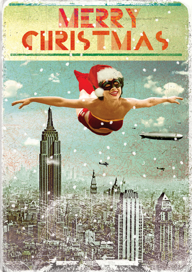 Merry Christmas Superhero Pack of 5 Greeting Cards by Max Hernn